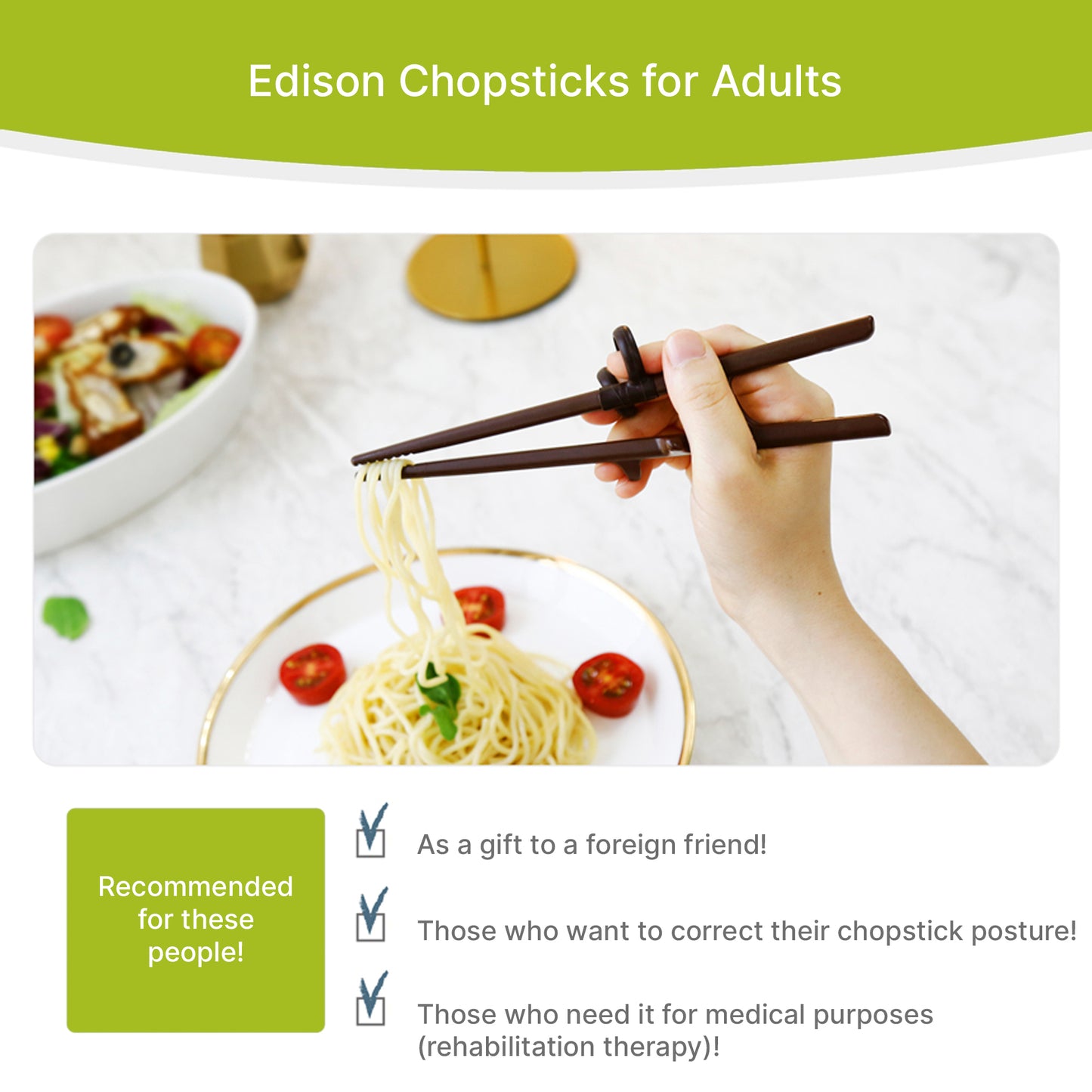 Beginner Left-Handed Adult Training Chopsticks with Edison Friends Helper