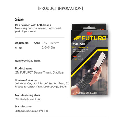 3M Futuro Thumb Stabilizer Deluxe - Size S/M & L/XL Brace for Hand Support & Injury Rehab