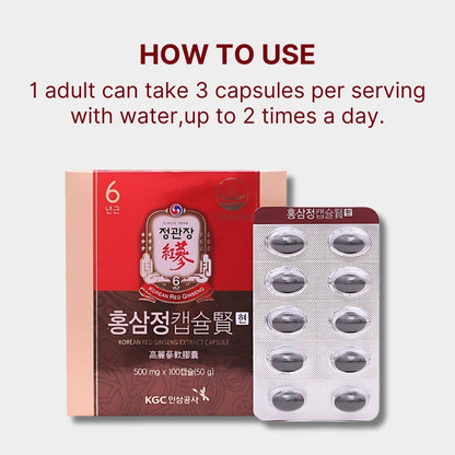 Cheong Kwan Jang Korean Red Ginseng 100 Capsules (500mg) / 6 Years Extract