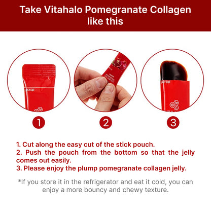 Vitahalo Pomegranate Collagen Supplement for Skin Health (30 Sticks)/Low Molecule/Beauty & Hydration