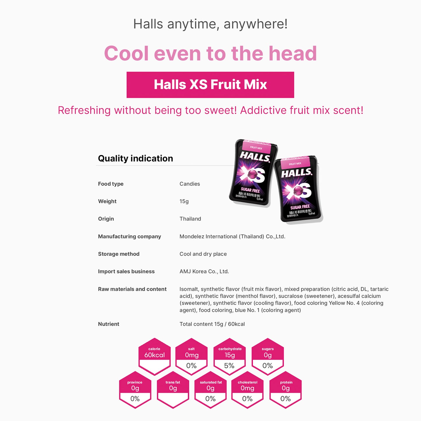 Halls XS Sugar Free candy, Mini Candy 15g (Fruit Mix, Mentholyptus, Lemon Mint)