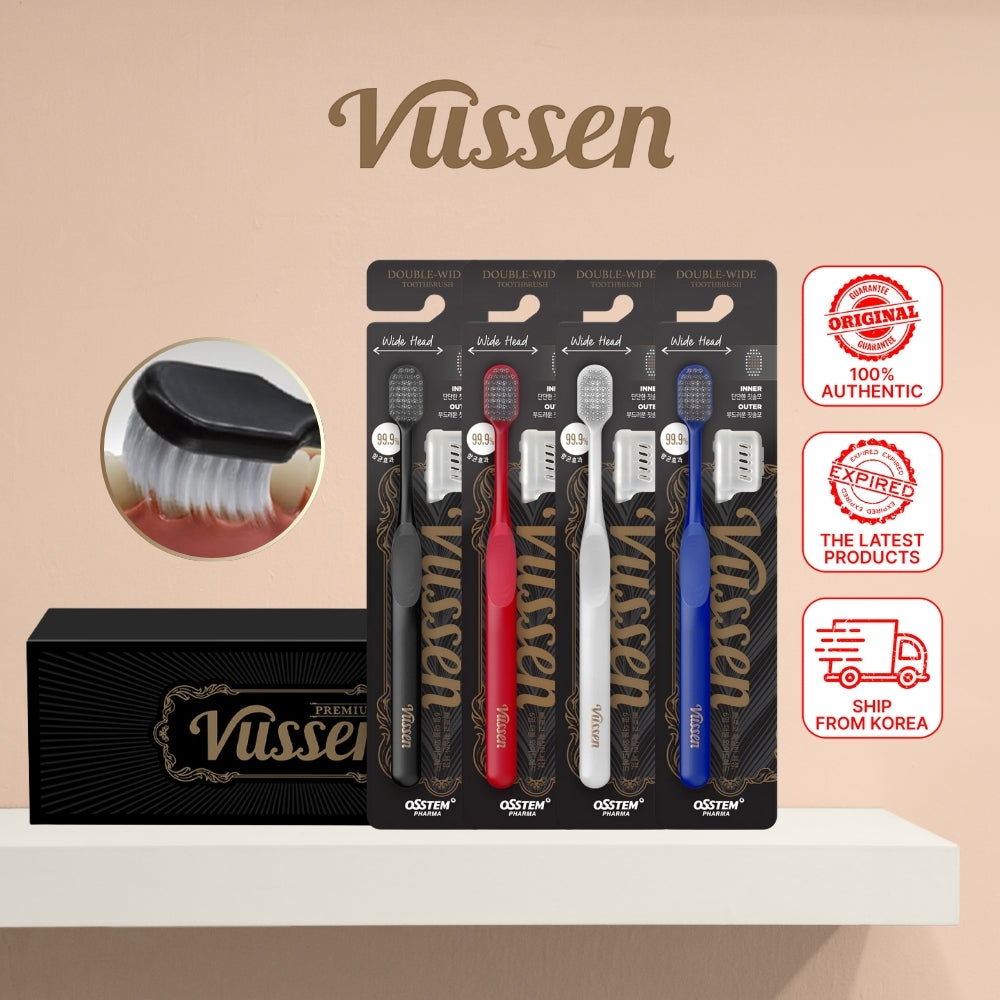 Vussen Double Wide Toothbrush Set (4EA) + Cap Premium Oral Care Brand/Plaque Removal/Antibacterial