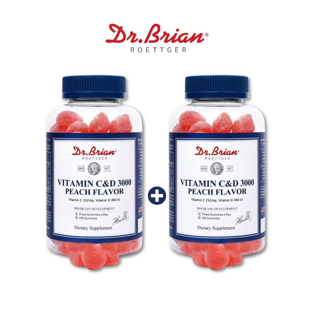 Dr.Brian Vitamin C&D 3000 Peach Flavor 100 Gummies | Vitamin Jelly | Nutritional Dietary Supplement