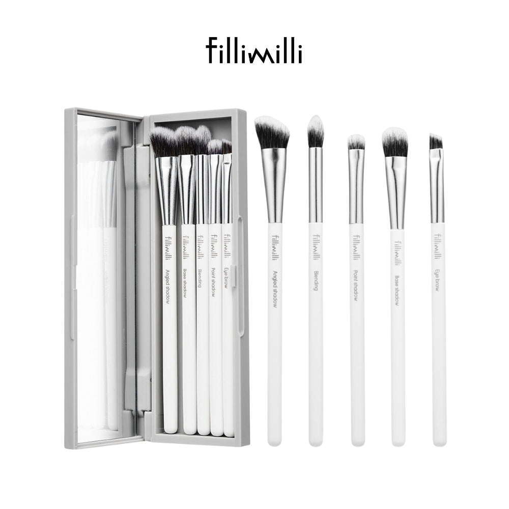 Fillimilli Olive Young Eye Makeup Brush Set with Case | Professional Beauty Tools for Eyeshadow, Foundation, Blending, Blush | Soft Synthetic Brushes | Travel-Friendly Kit