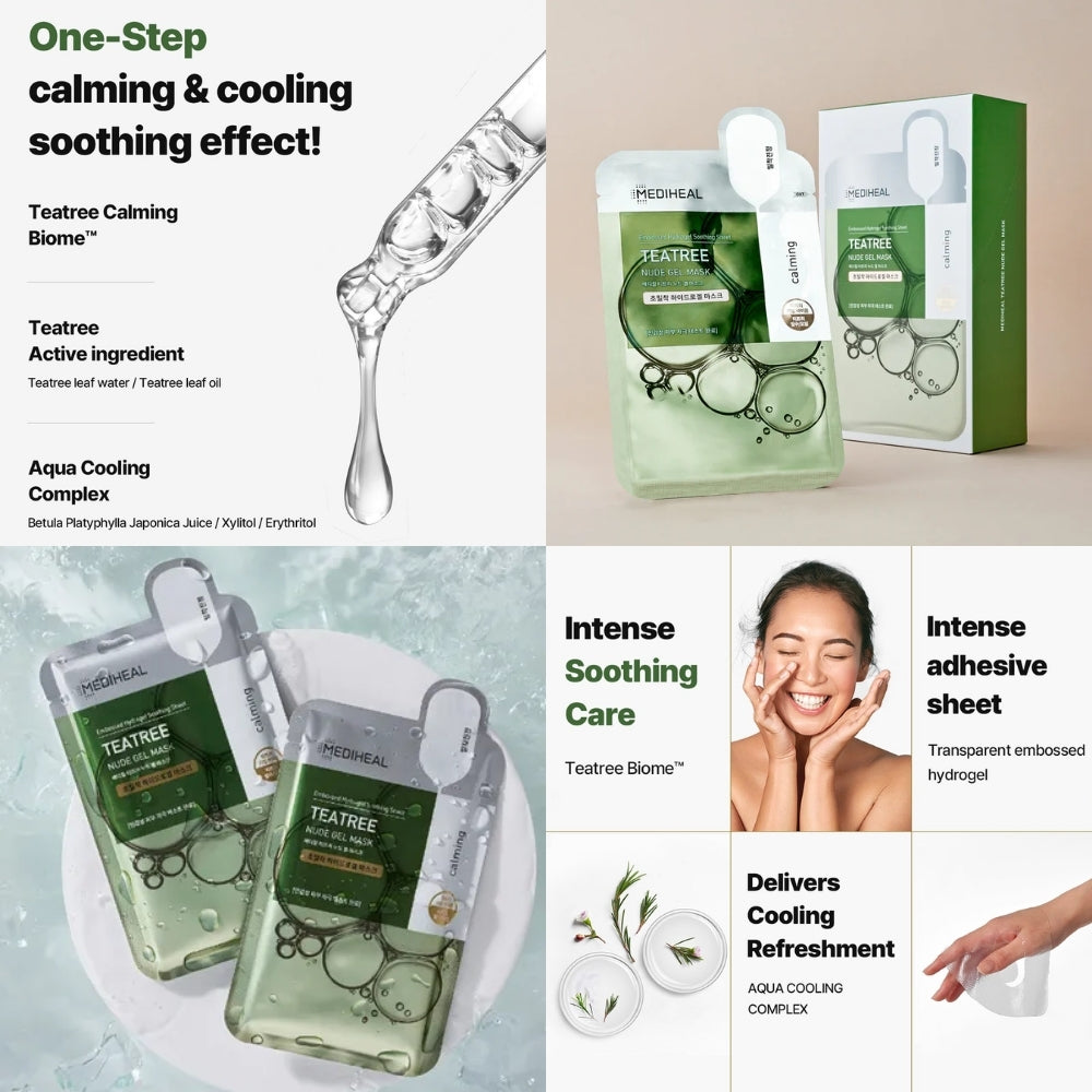 MEDIHEAL Nude Gel Mask Set - 5/10pcs (Collagen, NMF, Tea Tree) for Moisturizing Skincare